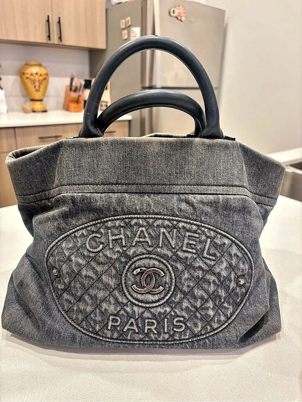 Chanel Deauville Denim Tote Medium in Black & Gray